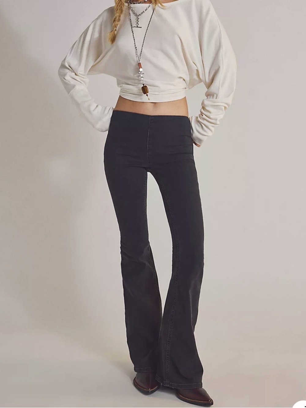 Free People Penny Pullon  Black Flared Jeans